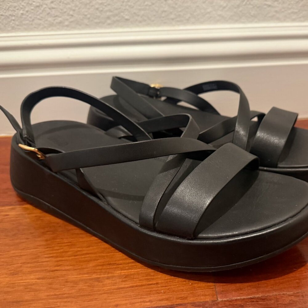 FitFlop F-Mode Slingback Platform Wedge Slide Sandal All Black Size 9